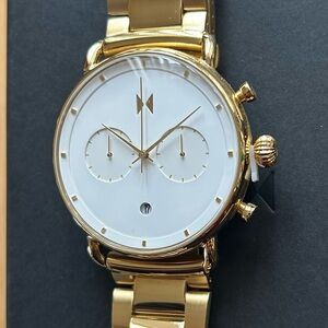 MVMT BlackTop Watch With 47mm White Face & Golden Bracelet